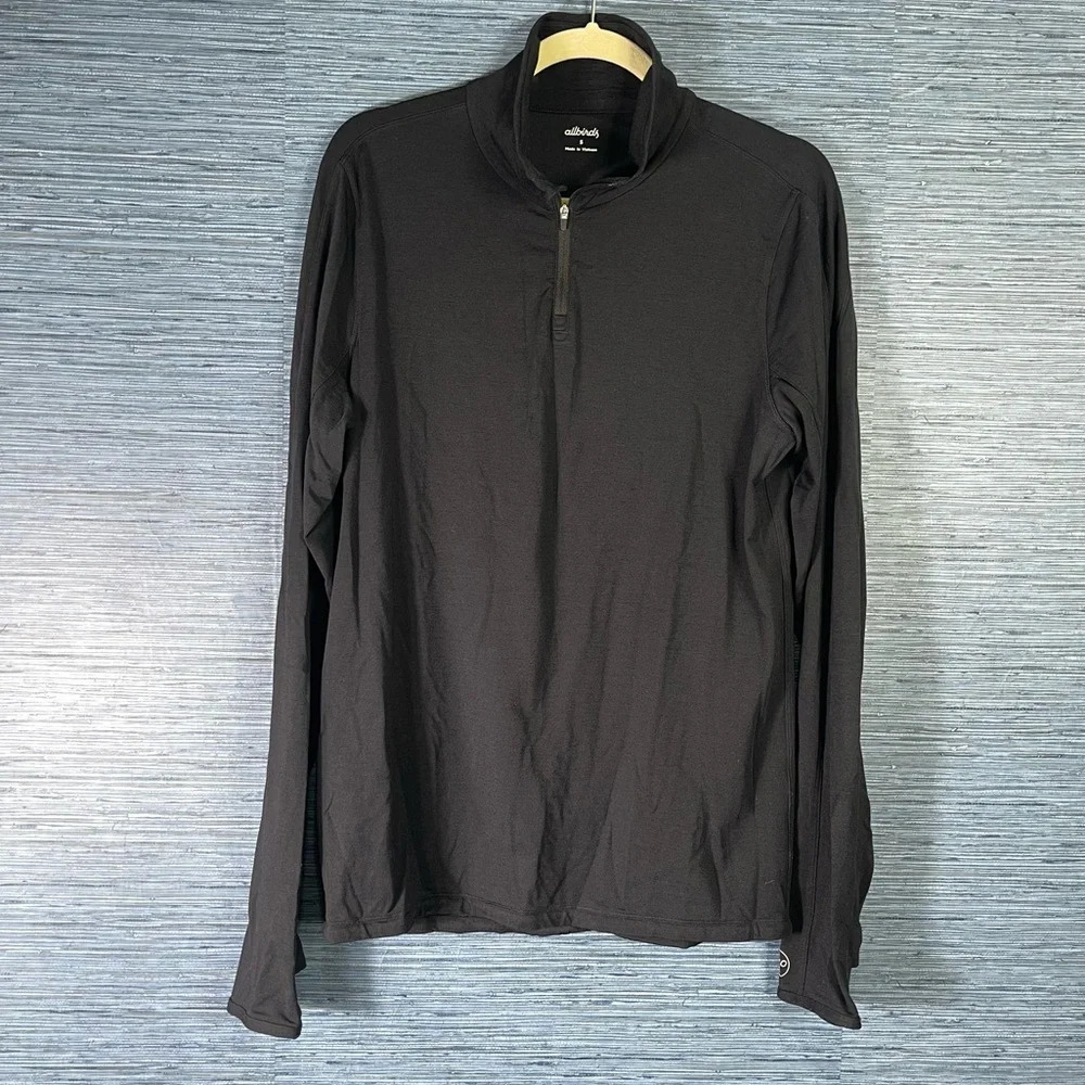Allbirds Men's Natural Run Mid Black Quarter Zip Long Sleeve Shirt L